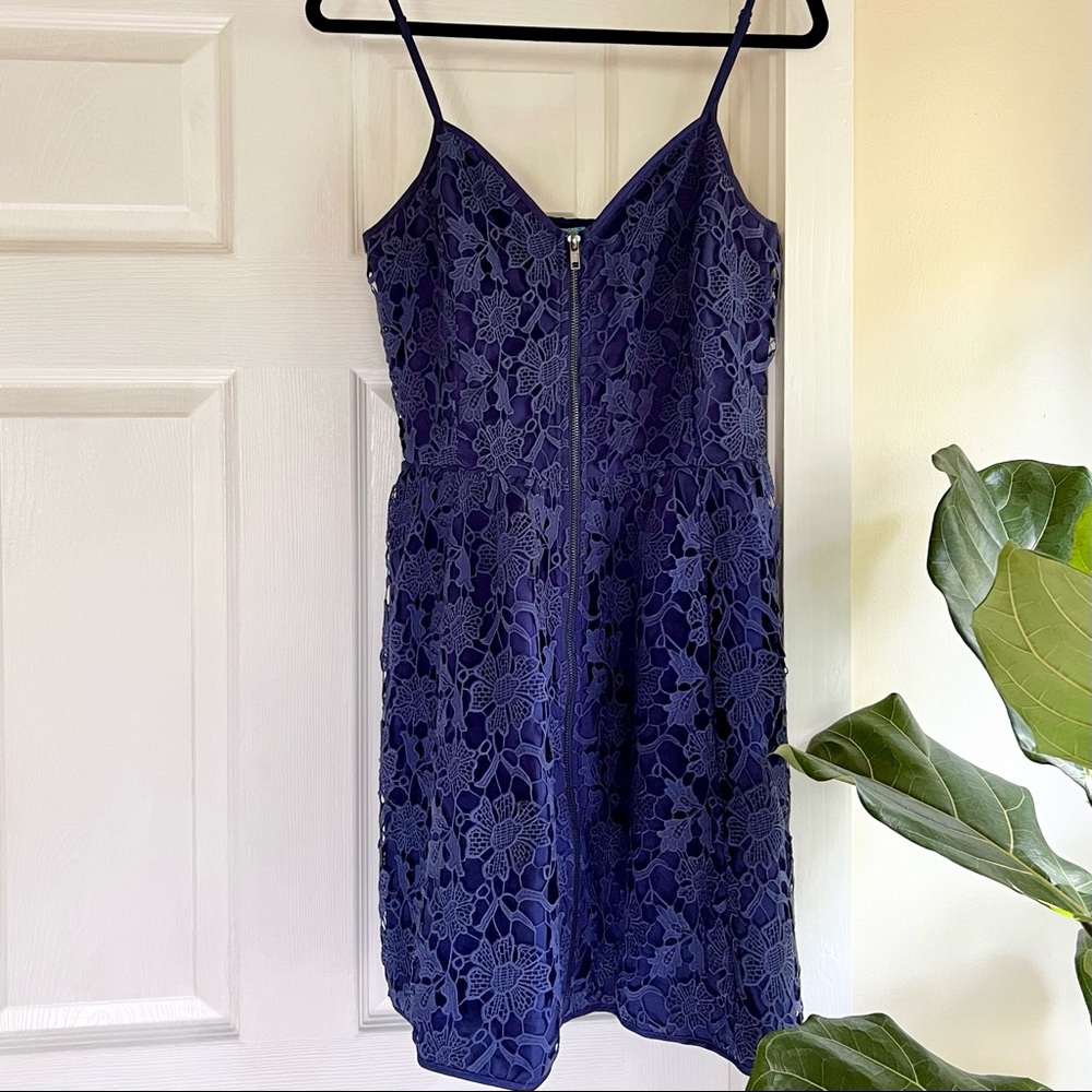 Francesca’s Collections Navy Blue Floral Lace Sleeveless Sun Dress A-Line Medium